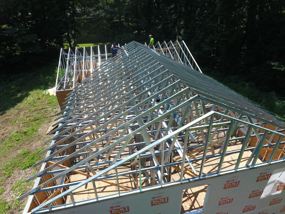 metal trusses on house